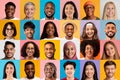 Set of portraits of happy people different ages and nationalities