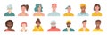 Set of portraits of people of different races and age. Avatars of men and women. Vector flat hand drawn illustration. Royalty Free Stock Photo