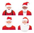 A set of portraits of Santa Claus. A cheerful white Santa Claus in glasses, a red hat, with a gray beard and mustache. Black Santa