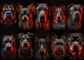 Set of portraits with various dog breeds on black background Royalty Free Stock Photo