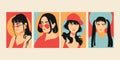 Set of portraits of women of different gender and age. Diversity. Vector flat illustration. Avatar for a social network