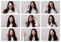 Set of portraits of asian woman with different emotions