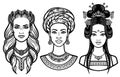 Set of portraits young beautiful women of the different countries. Royalty Free Stock Photo