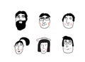Set of Portraits young men and women with a fashionable haircut. Scandinavian Illustration of an avatar of boys and