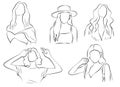 Set of portraits of young women. Line art. Abstract image of people. Modern style