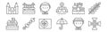 Set of 12 portugal icons. outline thin line icons such as portugal cross, umbrella, skewer, pena national castle, forcado, bridge