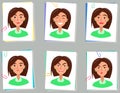 Set of positive and negative face expressions of woman. Cute faces, emotions of cartoon characters Royalty Free Stock Photo