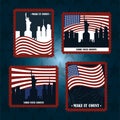 Set post stamp american flags city NY your vote counts, politics voting and elections USA, make it count Royalty Free Stock Photo