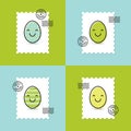 Postage stamp with easter painted egg smiley set Royalty Free Stock Photo