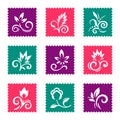 Set of postage stamps with floral icons Royalty Free Stock Photo