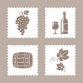 Set of postage stamps with grape and wine icons Royalty Free Stock Photo