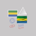 GABON flag postage stamp set, isolated on gray background, vector illustration. 10 eps Royalty Free Stock Photo