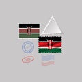 KENYA flag postage stamp set, isolated on gray background, vector illustration. 10 eps Royalty Free Stock Photo