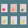 A set of postage stamps with the image of fruit