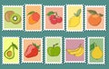 A set of postage stamps with images of various fruits, icons for publications in social networks, decor for postcards Royalty Free Stock Photo