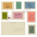 Set of Postal Business Icons, Postcards and PostageStamps