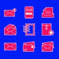 Set Postal stamp, Envelope, setting, Outgoing mail, Drawer with document and icon. Vector Royalty Free Stock Photo