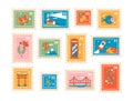 Set of Postal Stamps Featuring Variety Of Designs, Suitable For Collectors And Everyday Use, Cartoon Vector Illustration Royalty Free Stock Photo