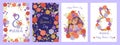 A set of postcards for the eighth of March with flowers. Vector graphics