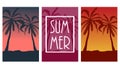 Set of postcards with tropical landscape Collection of summer backgrounds. Palm trees silhouette. Vector illustration