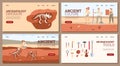 Set of poster or banner templates with archaeological concept in flat cartoon