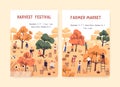 Set poster of harvest festival and farmer market with place for text vector flat illustration. Announcement of autumn Royalty Free Stock Photo