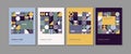 Set of 4 posters with colorful geometric patterns in Bauhaus style. Abstract template design for business presentation