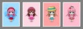 Set of posters with cute anime chibi girls. Royalty Free Stock Photo