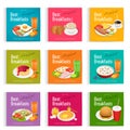 Set posters of Always fresh and delicious breakfast. Healthy food concept. Menu poster design.