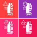 Set of posters fresh juice with blackberries, strawberries, watermelon and cherries