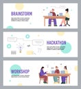 Set of posters for hackathon, workshop, brainstorming, vector flat illustration on white background.