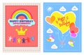 Set of Posters Happy Birthday Little Princess Royalty Free Stock Photo