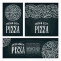 Set posters poster slice pizza Pepperoni, Hawaiian, Margherita, Mexican, Seafood, Capricciosa. Royalty Free Stock Photo