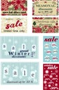 Set of posters for seasonal winter and Christmas sales, discounts and price tags with snowflakes. Vector illustration.