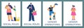 Set of posters or vertical banners about social roles and gender stereotypes