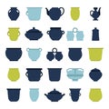 Set pots. Vector flat illustration. Various vases and pots. Glazed ceramics