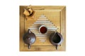 Chinese tea set in a wooden box, isolate. Royalty Free Stock Photo