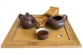 Chinese tea set in a wooden box, isolate. Royalty Free Stock Photo