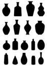 Set of pottery and vases silhouettes , Black pot isolated vector illustrations on white background Royalty Free Stock Photo