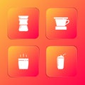 Set Pour over coffee maker, V60 coffee maker, Coffee cup and Milkshake icon. Vector Royalty Free Stock Photo