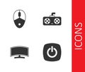 Set Power button, Computer mouse, monitor and Game controller joystick icon. Vector Royalty Free Stock Photo