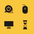 Set Power button, Old hourglass, Computer monitor and mouse icon with long shadow. Vector Royalty Free Stock Photo