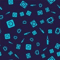 Set Power button, Tee plug electric, Washer and Soldering iron on seamless pattern. Vector Royalty Free Stock Photo