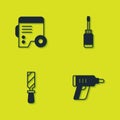 Set Power electric generator, Electric cordless screwdriver, Rasp metal file and Screwdriver icon. Vector