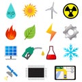 Set of power and energy system in flat color icons Royalty Free Stock Photo