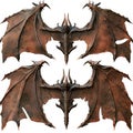 A set of powerful dragon wings with a leathery texture and sharp edges, isolated on white Royalty Free Stock Photo