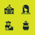 Set Prado museum, Sangria pitcher, Bullfight, matador and Spanish woman icon. Vector