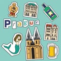 Set of Prague landmarks and icons Royalty Free Stock Photo