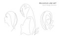 Set of Praying womaen Line Art Illustration. Religious concept art collection