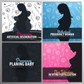 Set of Pregnancy banners. In vitro fertilization. Artificial insemination. Hand draw sketch background with moving